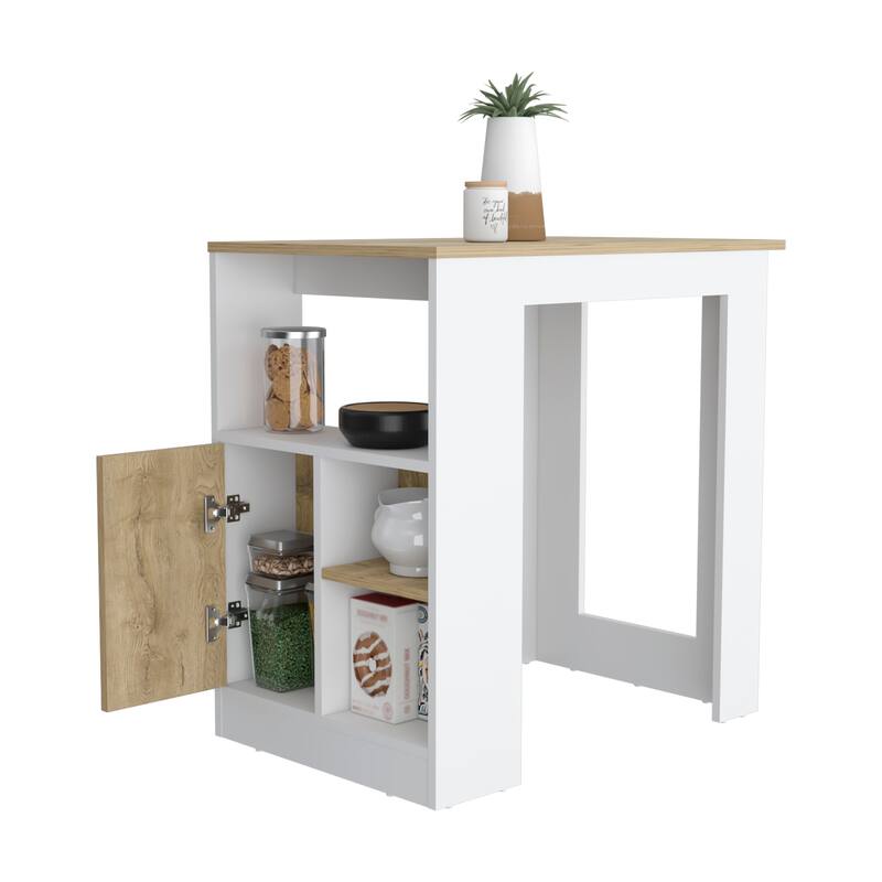 Stirling Kitchen Island with 1-Door Cabinet Push to open System and Side Shelves