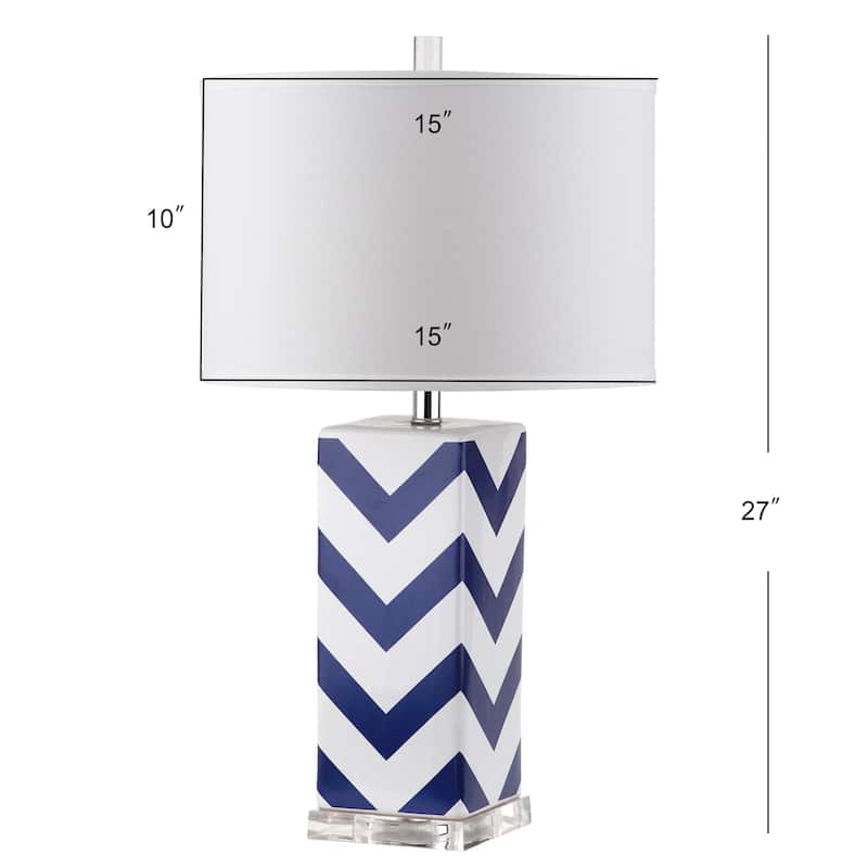 SAFAVIEH Lighting Josette 27-inch Navy Chevron Stripe Table Lamp (Set of 2) - 15"x15"x27" - 15Wx15Dx27H