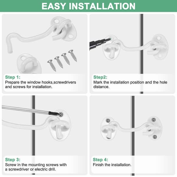 2-Pack 4-Inch Door Latch Hook And Eye Lock – Stainless Steel, White Powder-Coated, Rustproof, With Screws