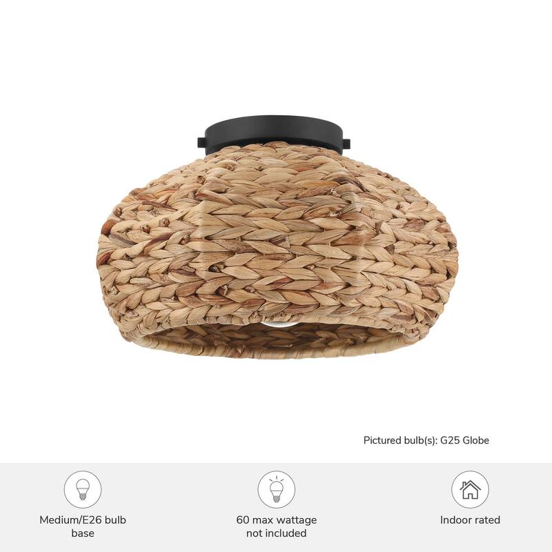 Hunter Cambria 14" Boho Seagrass Flush Mount Ceiling Light - Kitchen, Bedroom, Entryway - Transitional, Coastal