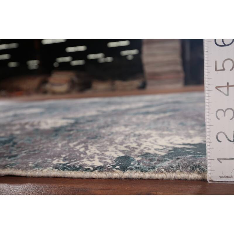 Greys Abstract Indian Area Rug Hand-Knotted Wool Carpet - 5'11"x 9'1"