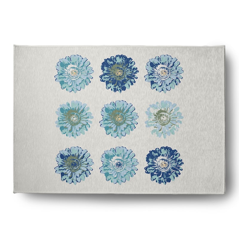 Gypsy Floral Spring Chenille Indoor/Outdoor Rug - Dark Cobalt Blue - 5' x 7'