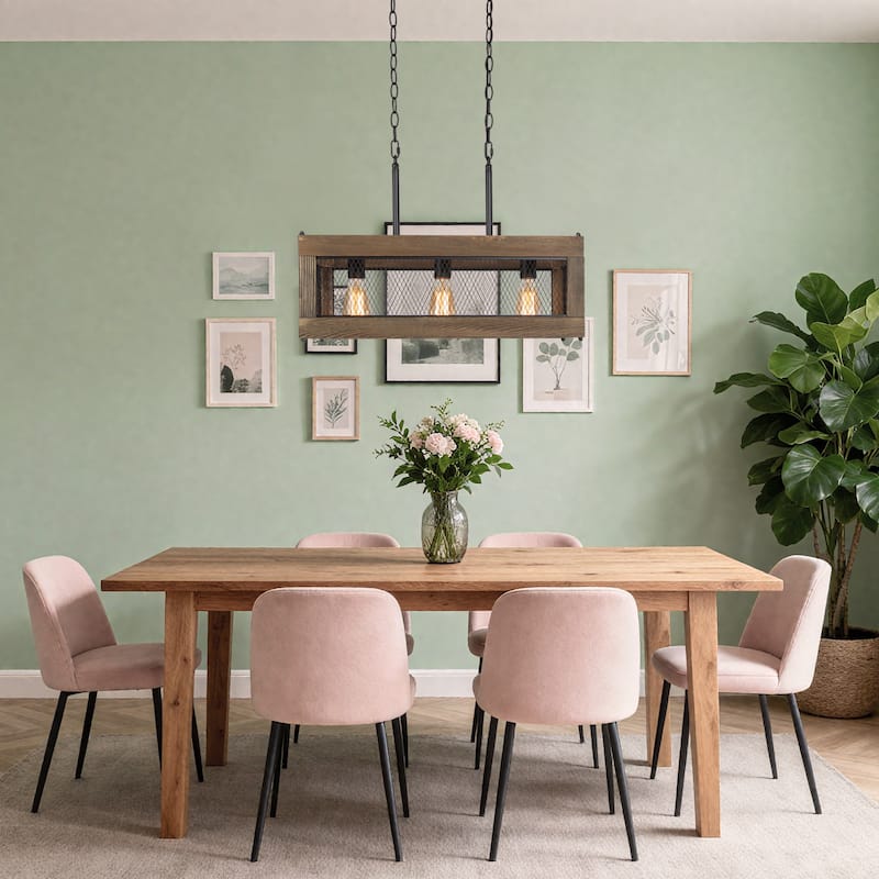 Farmhouse 5-Light Rectangle Wood Chandelier Rustic Island Lights for Dining Kitchen Island