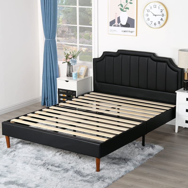 VECELO Black Faux Leather Upholstered Platform Bed- Just Have Full Size Bed