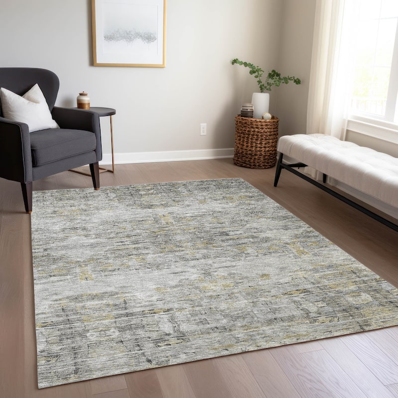 Machine Washable Indoor/ Outdoor Abstract Modern Chantille Rug