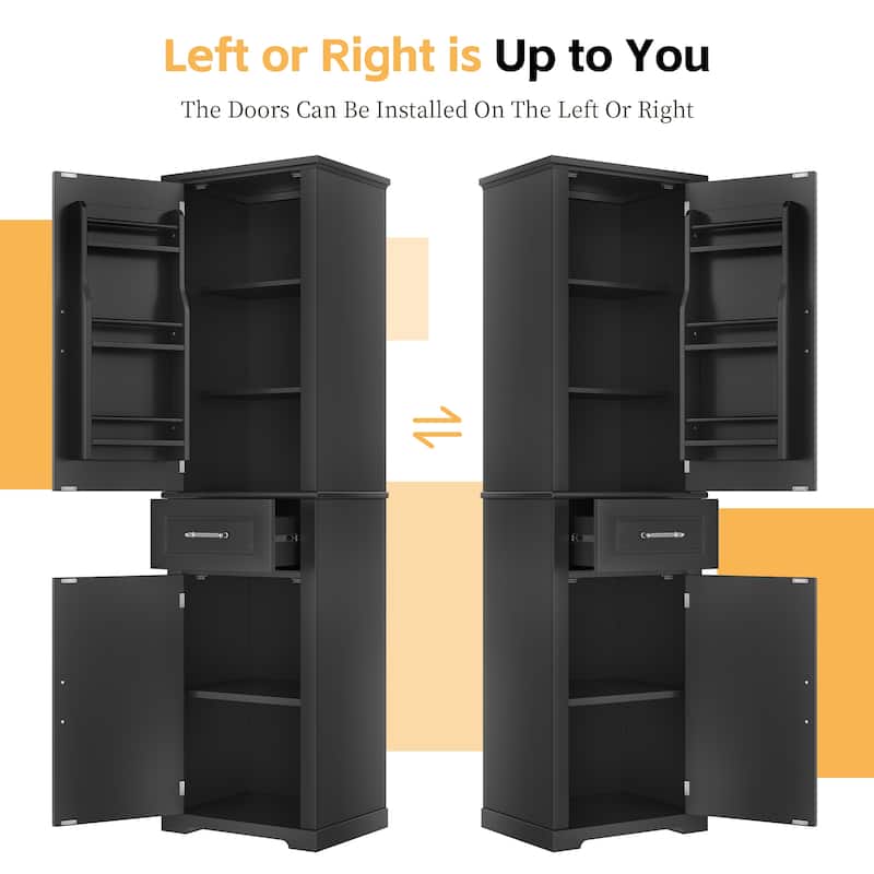 72" Tall Bathroom Storage Cabinet with Drawer, 2 Doors, Adjustable Shelves and Door Rack, Freestanding MDF Organizer