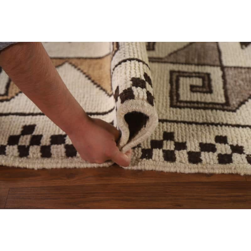 Tribal Beige Plush Anatolian Turkish Runner Rug Handmade Wool Carpet - 3'7"x 11'2"