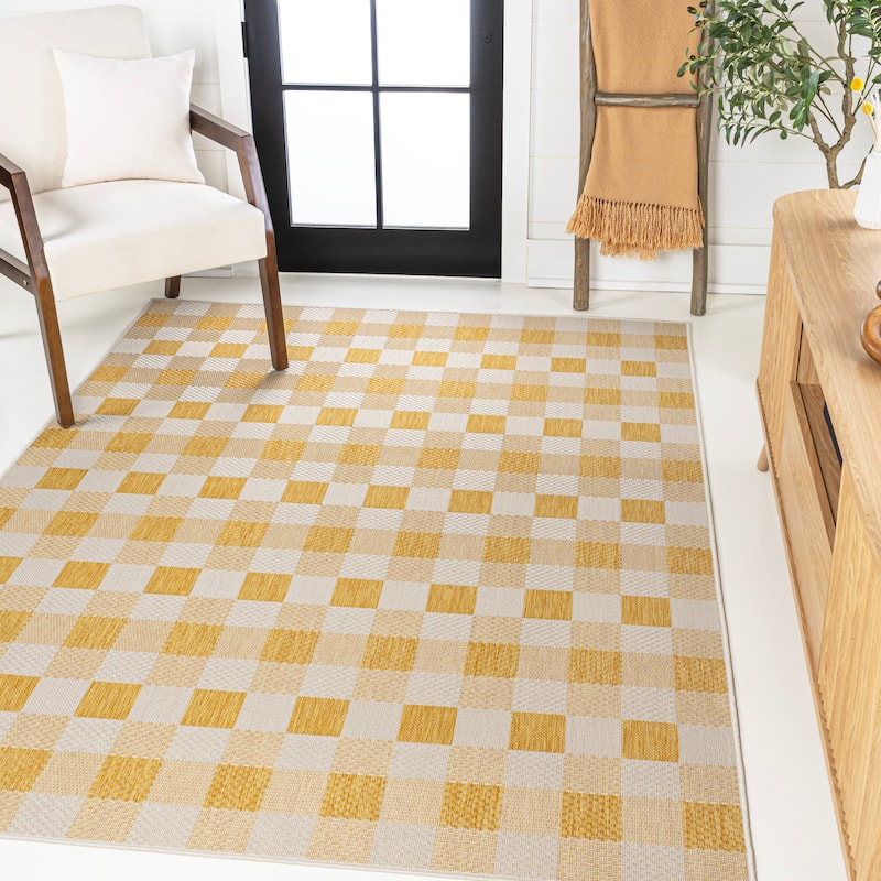 JONATHAN Y Biot Traditional Geometric Bold Gingham Black/Cream Indoor/Outdoor Area Rug