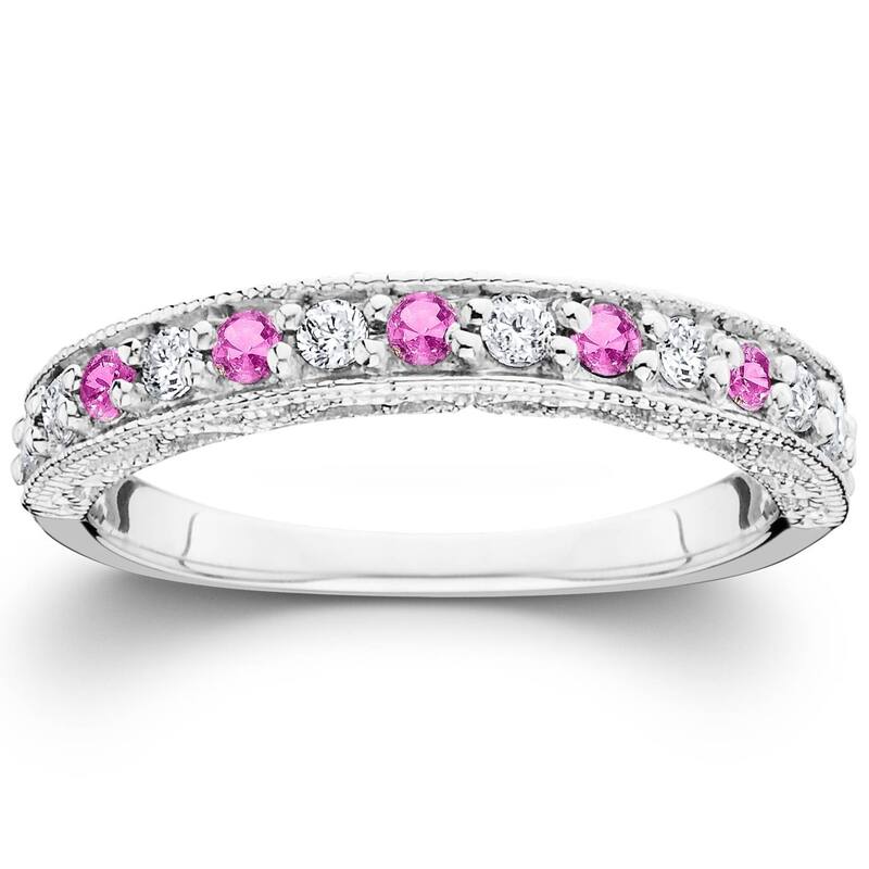 1/2ct Pink Topaz & Diamond Vintage Wedding Ring White Gold