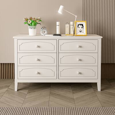 White Contemporary Roman Style Wood 6 Drawers Dresser Cabinet