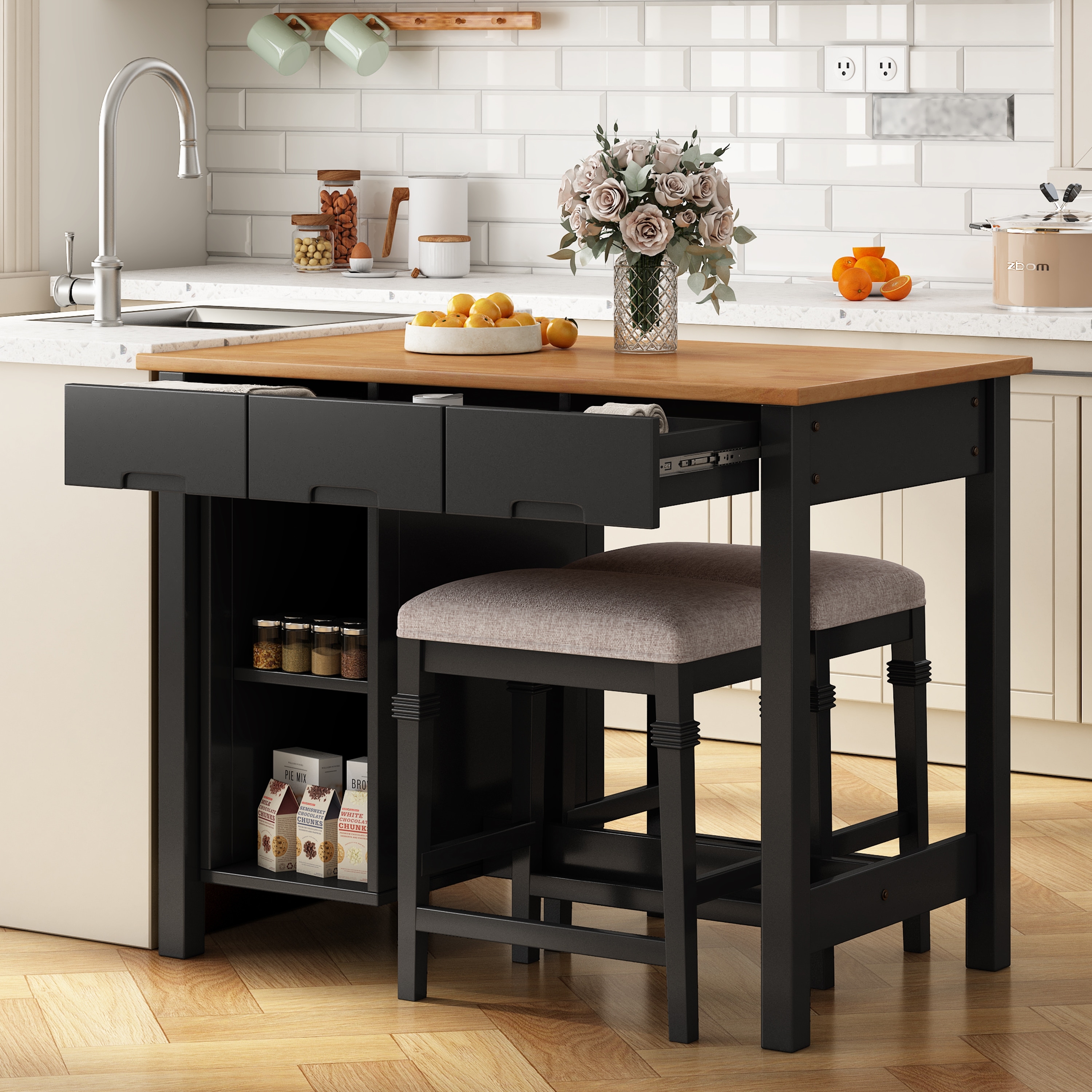 Butcher block kitchen cheap table and chairs