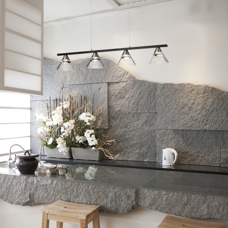 4-Light Matte Black and Brushed Nickel Kitchen Island Light with Acrylic Shades - Matte Black and Brushed Nickel