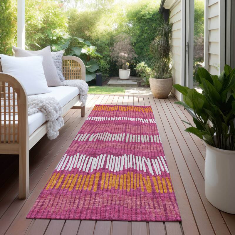 Machine Washable Indoor/ Outdoor Chantille Abstract Stripe Rug - Blush - 2'3" x 7'6"