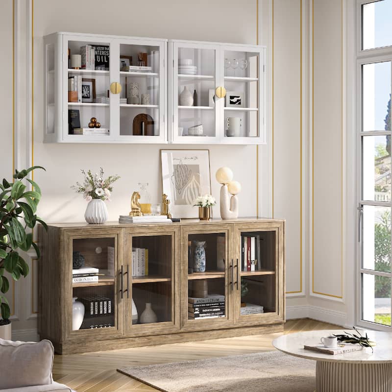 Modern Glass Door Buffet Cabinet with 4 Doors