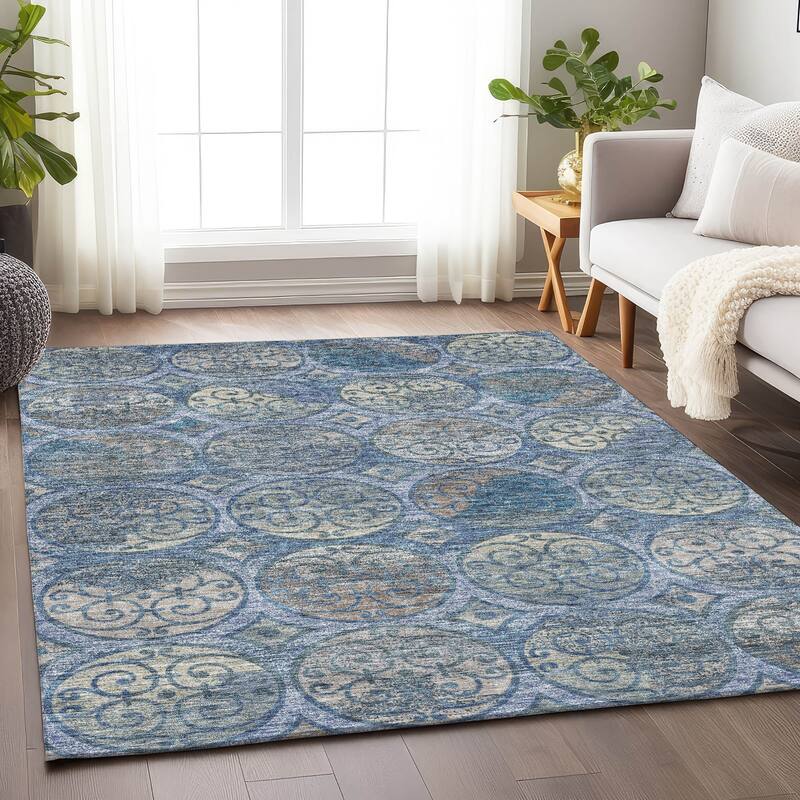 Premium Washable Super Soft Traditional Scroll Mayfield Rug - Blue - 9' x 12' - Rectangle