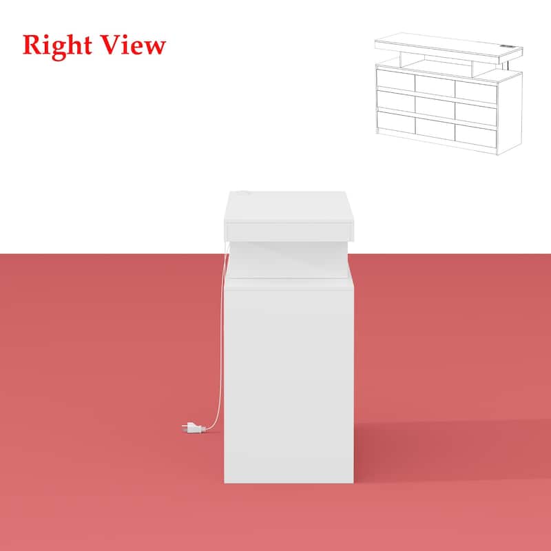 Modern 9-Drawer Dresser with RGB LED Lights and Built-in Power Strip - White Storage Chest