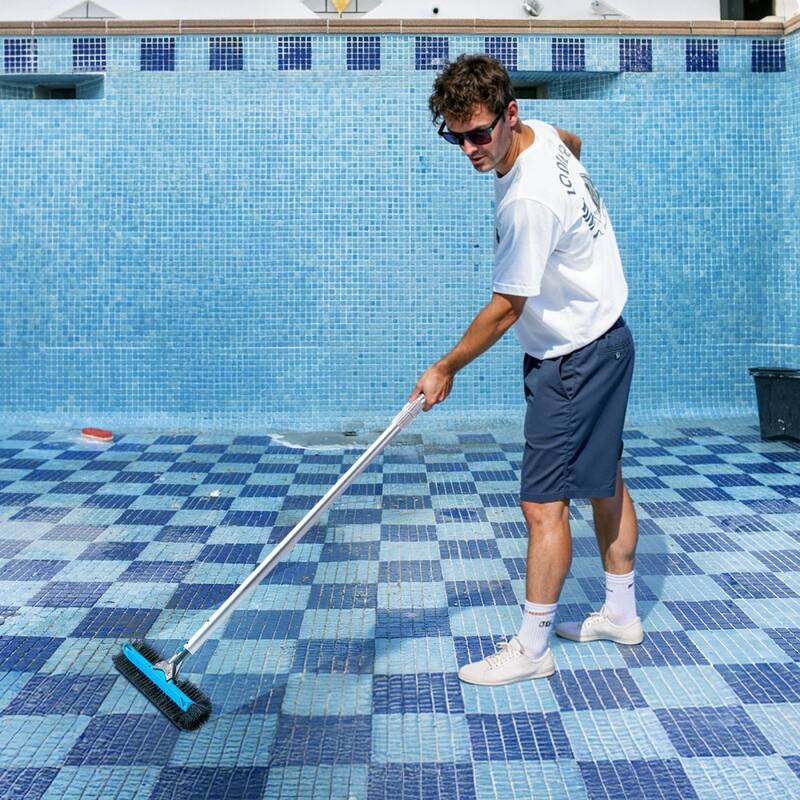 20 Inch Pool Corner Step Brush with High-Density Nylon Bristles and Rust-Resistant Aluminum Handle - 19.69 x 9.45 x 3.54 in