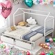 preview thumbnail 2 of 11, Kids and Baby 2 in 1 Twin XL to King Metal Twin Size House Platform Bed with 2 Drawers
