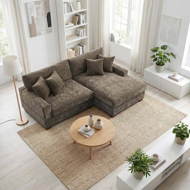 Modern Oversized Chenille Modular Sectional Sofa With Chaise