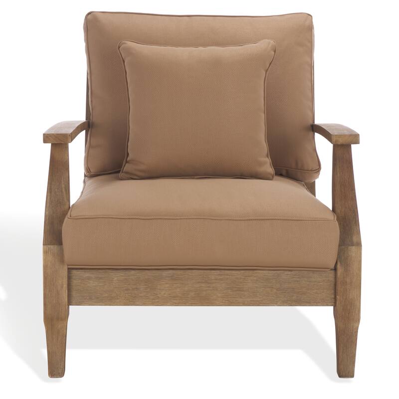 SAFAVIEH Couture Freida Wood Patio Arm Chair - 31.4" W x 35.6" L x 32.6" H - 31"W x 36"D x 33"H