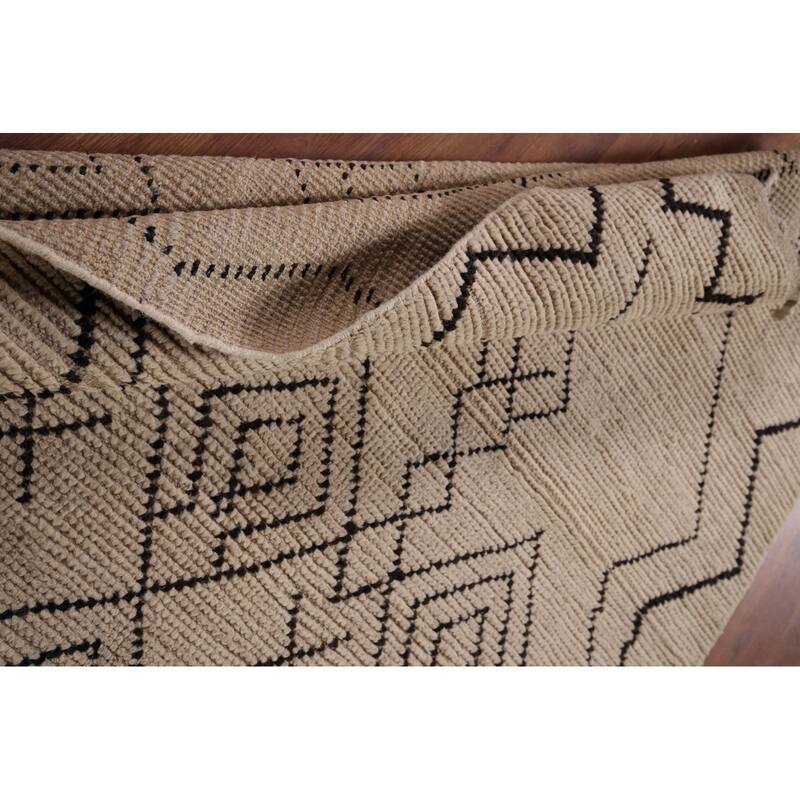 Beige Moroccan Oriental Area Rug Hand-Knotted Wool Carpet - 4'8" x 8'3"