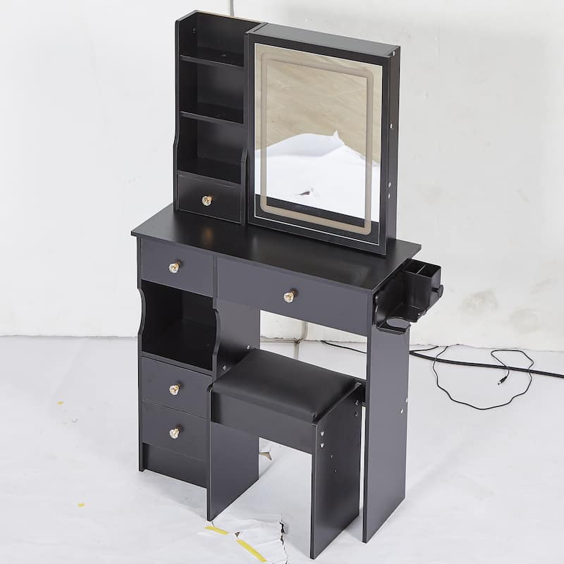 29.2" Compact Left-Drawer Vanity Set with LED Mirror and Power Station