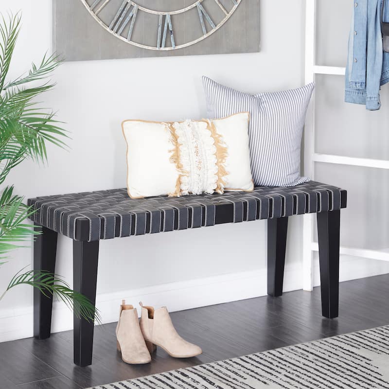 Wood Woven Bench - Black or Brown - Roche River Decor
