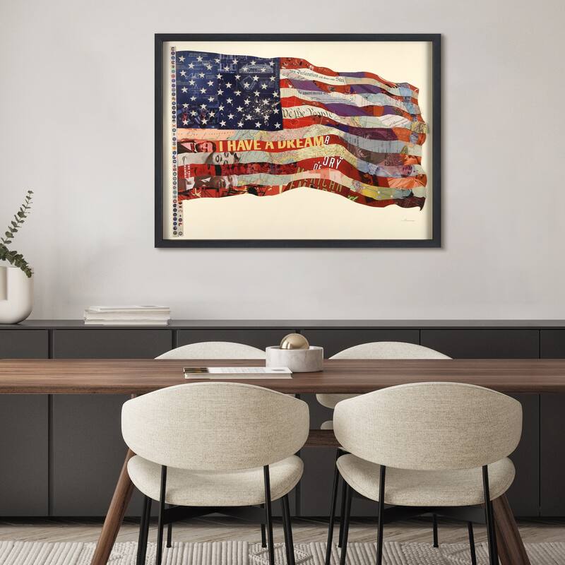 "American Flag" Alex Zeng's dimensional collage, under glass & a black shadow box frame