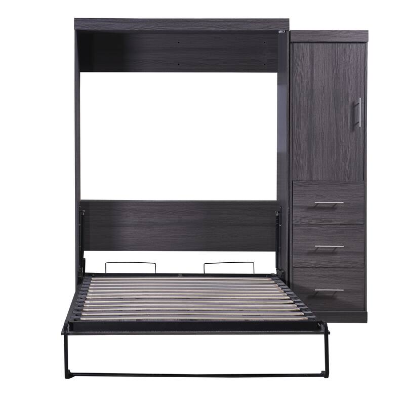 Full Size Murphy Bed with Wardrobe and Drawers, Storage Bed, can be Folded into a Cabinet