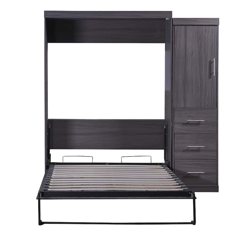 Roomfitters Full/Twin Murphy Bed with Wardrobe, Foldable Cabinet Design and Built-in Storage System, Gray