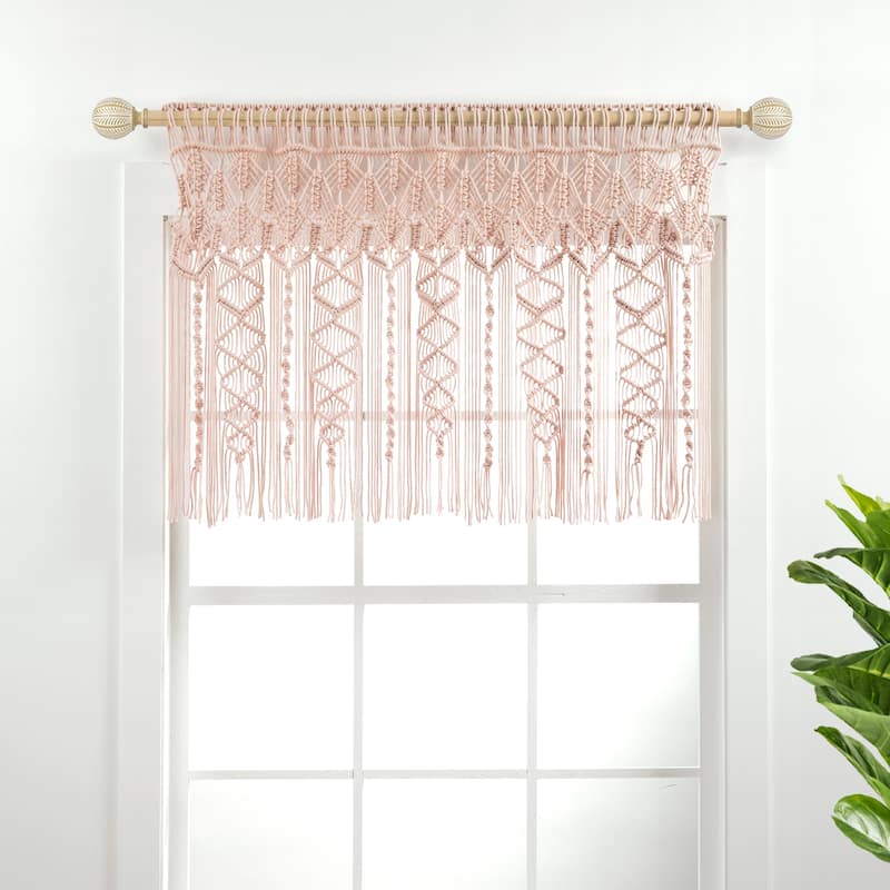 Lush Decor Boho Macrame Textured Cotton Valance/Kitchen Curtain/Wall Decor - Blush - 30" x 40"
