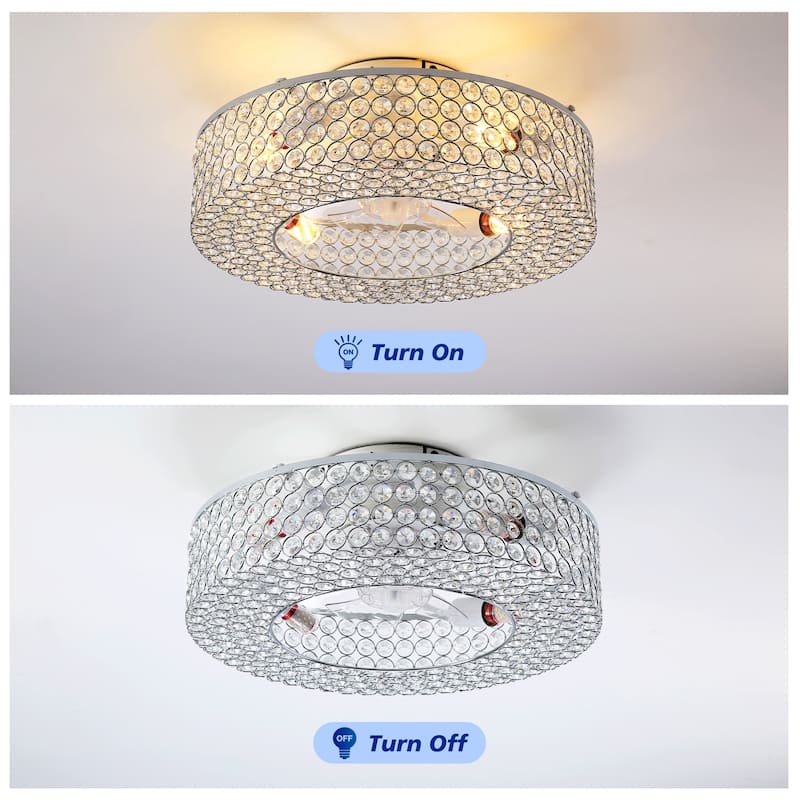 19.6" Crystal Ceiling Fans with Remote and 6 Speed DC Motor Reversible, NOT Included Bulbs