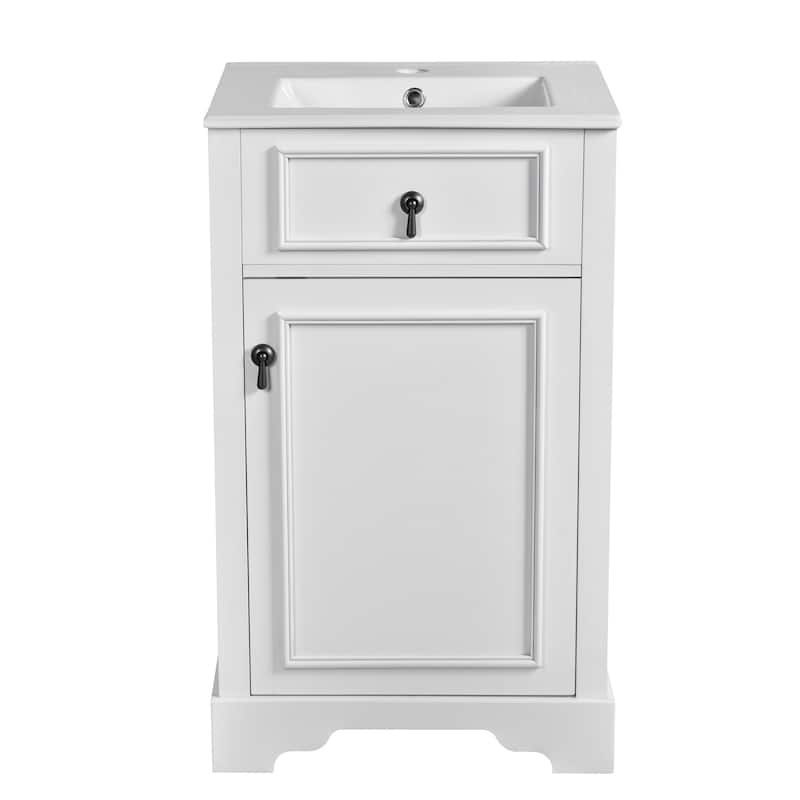 Roomfitters 20" Bathroom Vanity with Ceramic Sink, Soft Close Door, Adjustable Shelf, and Door-Mounted Storage Rack