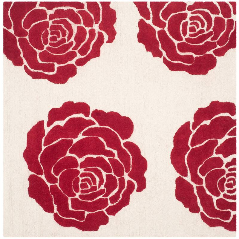 SAFAVIEH Handmade Cambridge Vince Modern Wool Rug - 6' Square - Ivory/Red
