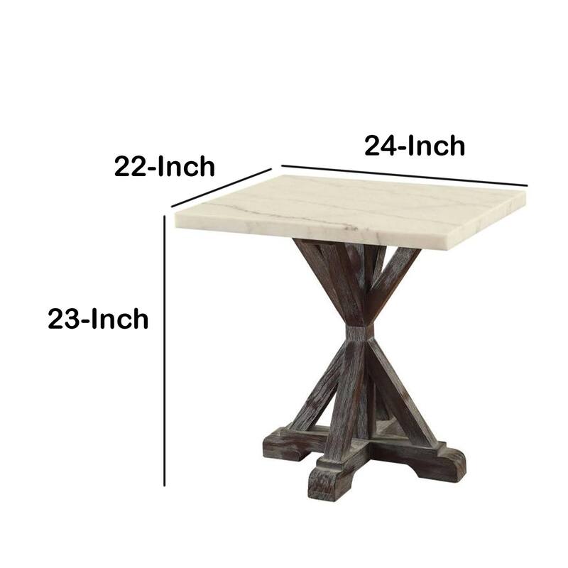 24 in. White and Brown Rectangle Faux Marble End Table, Sturdy Build End Side Table for Living Rooms