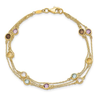 Curata 14k Gold Smoky Quartz White Quartz Bt Ci Am 3 strand Bracelet 7.5 Inch