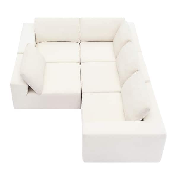 Modular Legless Sofa Beige L Shaped Couch Convertible Terry Cloth ...