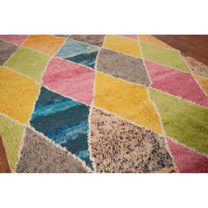 Colorful Trellis Moroccan Area Rug Handmade Wool Carpet - 6'0" x 9'3"