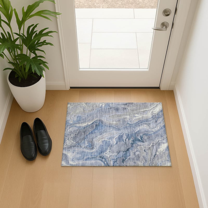 Premium Washable Super Soft Modern Glam Mayfield Rug - Denim - 1'8" x 2'6"
