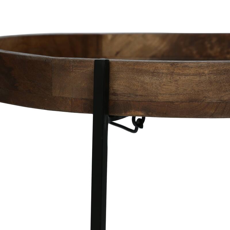22" Modern Round End Table with Faux Live Edge and Toothpick Legs for Entryway and Living Room