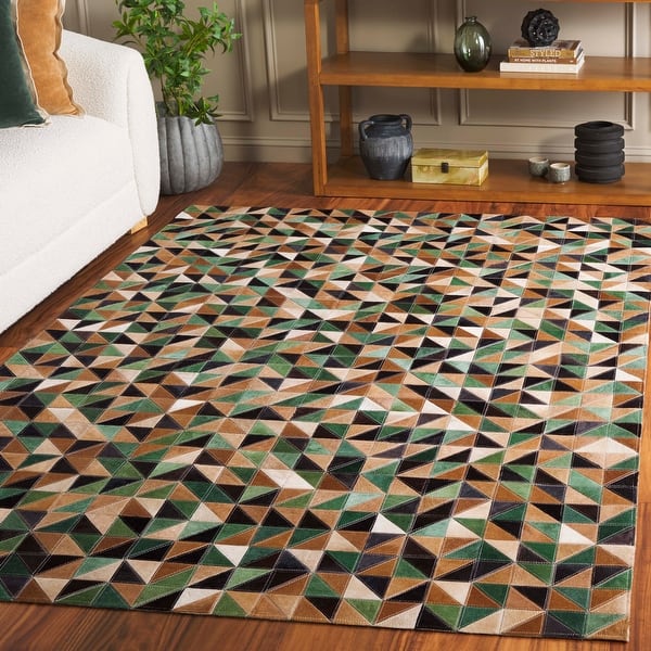 slide 2 of 10, SAFAVIEH Handmade Studio Leather Jurga Contemporary Leather Rug 4' x 6' - Green/Light Brown - Rectangle