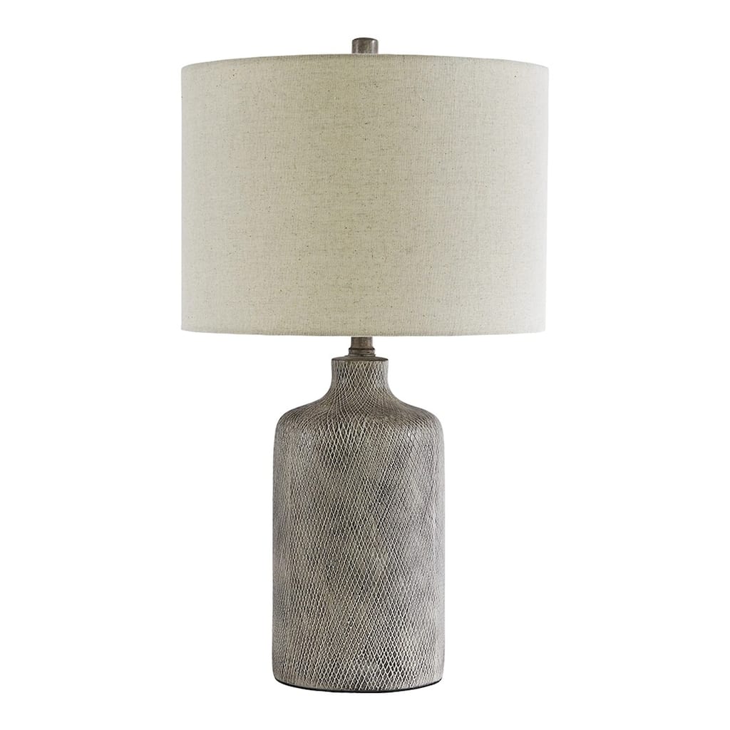 Textured Ceramic Frame Table Lamp with Fabric Shade, Gray and Off White