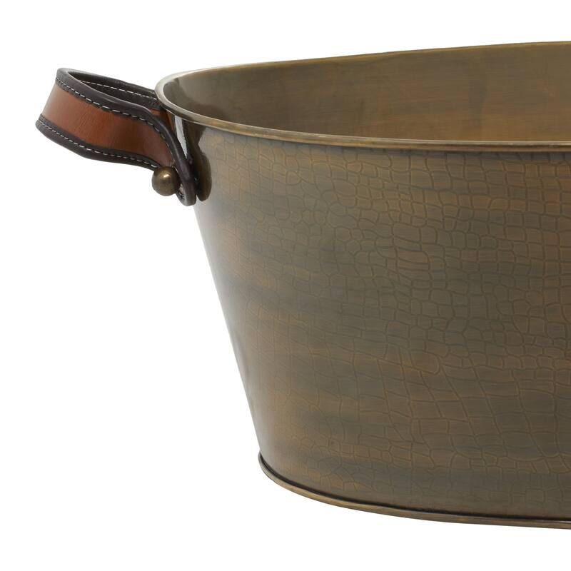 Stainless Steel Metal Ice Bucket with Leather Strap Handles - Bronze - Roche River Decor