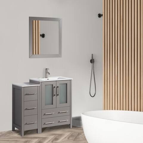Vanity Art 36-Inch Single Sink Bathroom Vanity Set 5 Drawers, 2 Cabinets, 1 Shelf, Soft-Closing Doors with Free Mirror