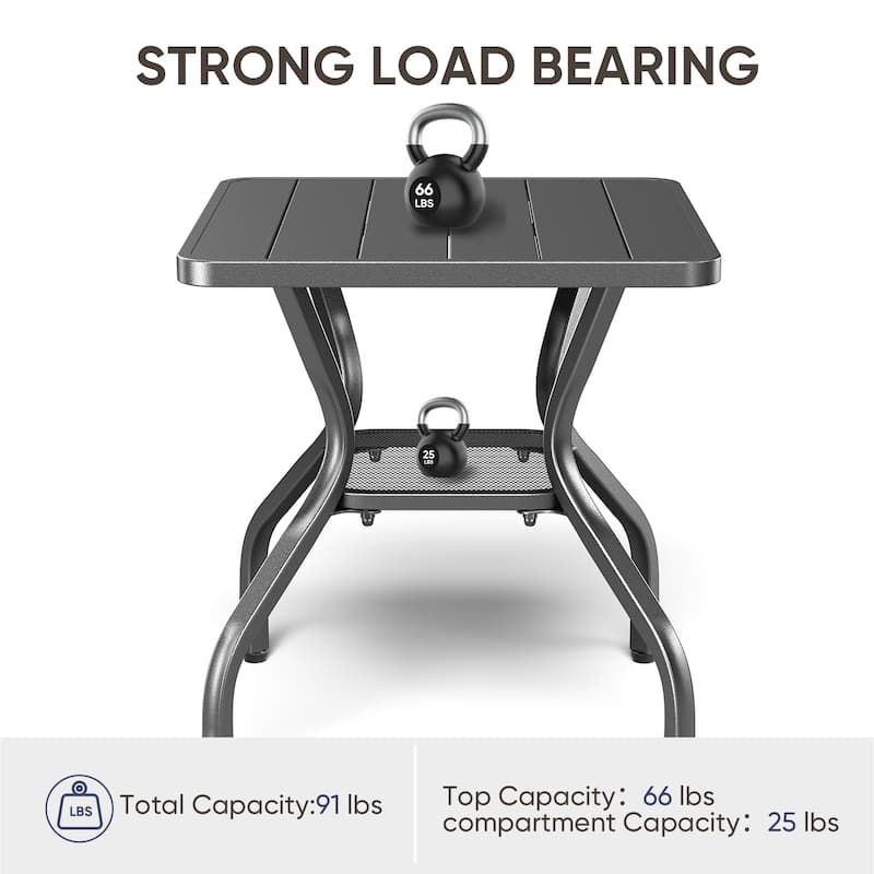 Komodo 20-Inch Outdoor Metal Square Side Table, Powder-Coated - 20" L x 20" W x 22" H