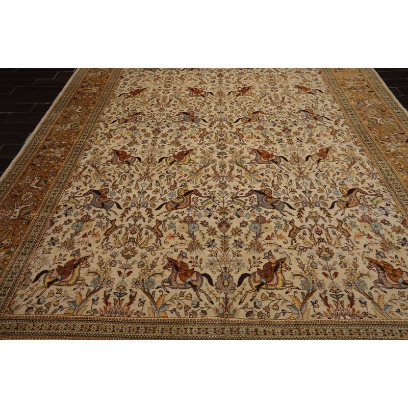 9x13'9'' Hand Knotted Ivory Wool Traditional Vintage Area Rug - 9' x 13' 9''