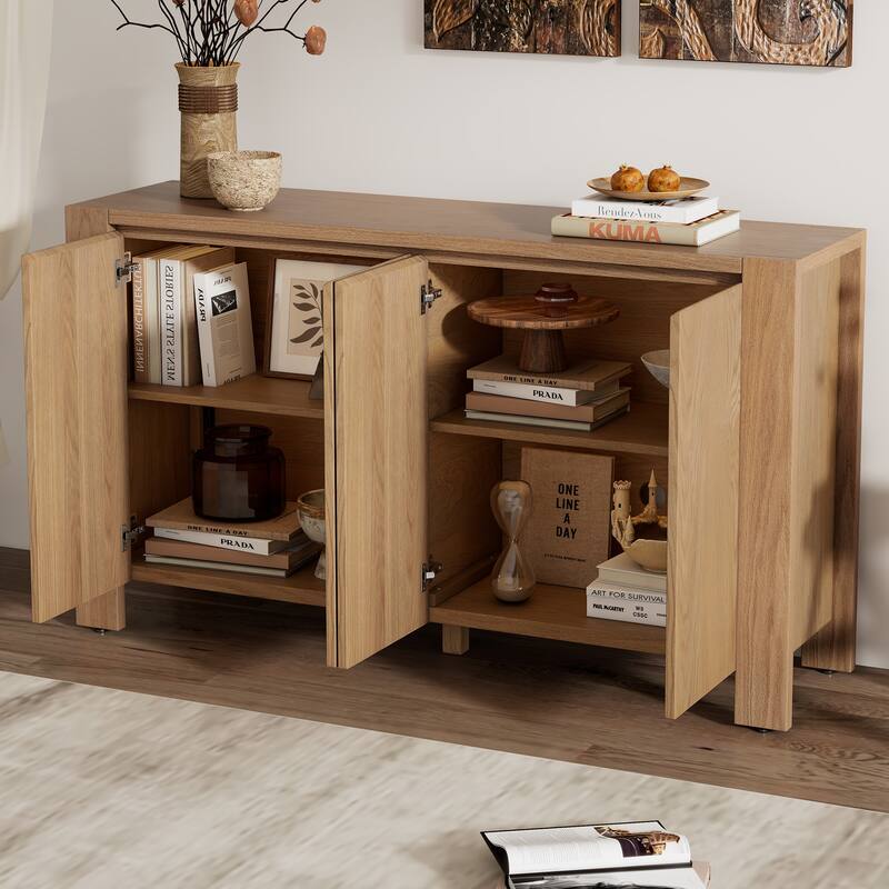 4-Door Distressed Finished Sideboard Buffet Cabinet with Adjustable Shelves