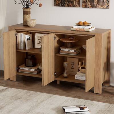4-Door Sideboard Storage Cabinet, Wood Free Standing KitchenBuffet Cabinet 59" Console Table with Adjustable Shelves, Distressed