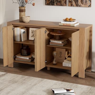 Boho Storage Cabinet Buffet Sideboard TV Cabinet with Adjustable Shelves & Cord Holes, Cupboard Console Table Hallway Cabinet