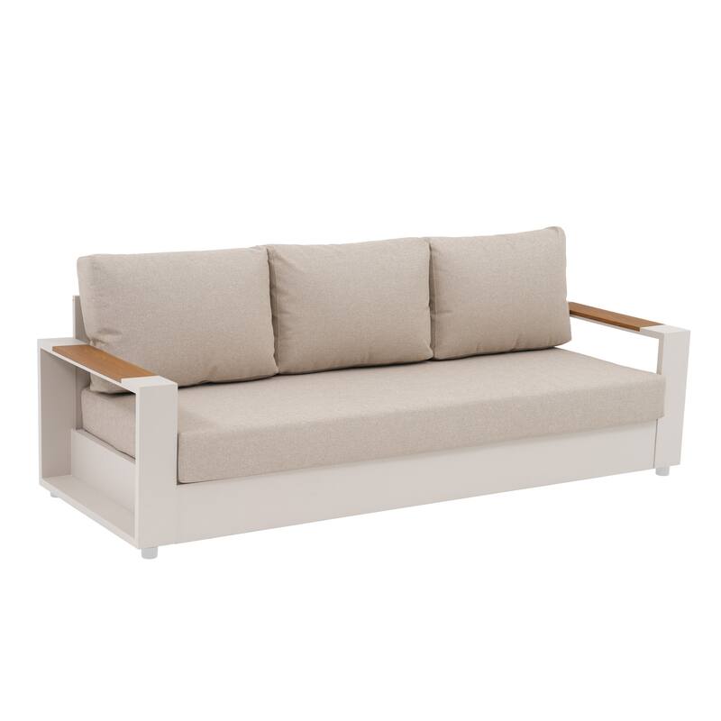 Modern Aluminum Frame Outdoor 3-Seater Sofa with Thick Cushions